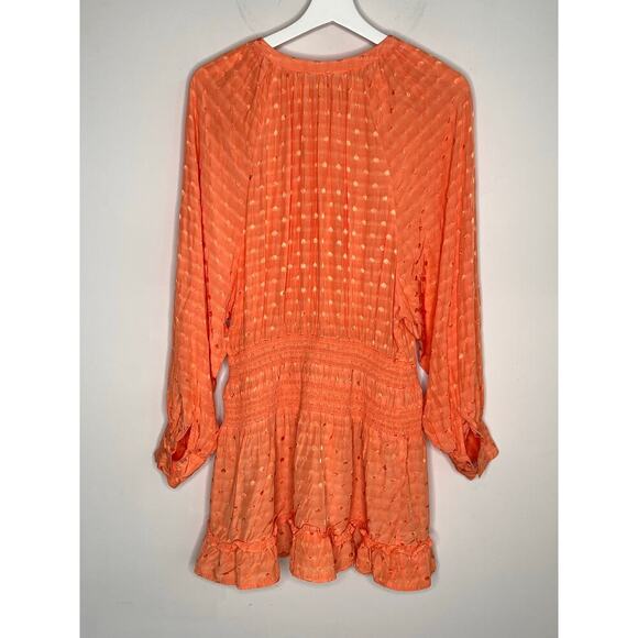 Tularosa Charlene Polka Dot Long Sleeve Tiered Blouson Mini Dress Pale Peach M - Picture 9 of 10